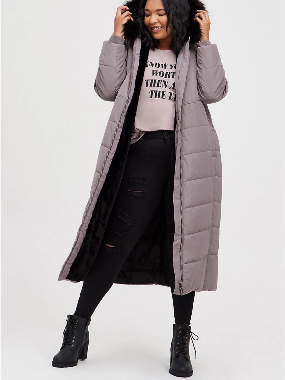 🆕 TORRID Maxi Puffer Coat Snow Ski Winter Jacket 3X Fur Hood Extreme Weather 3